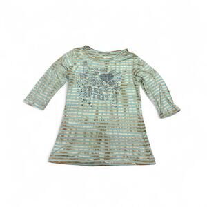 Atmosphere Y2K “Free Spirit” Striped Teal & Cream T-Shirt, XL